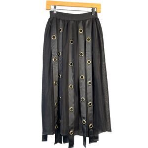 N by Nancy Skirt Womens Small Black Gold Metal Eyelet Maxi Mesh Grunge Goth‎